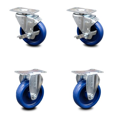 Service Caster 4 Inch Solid Polyurethane Swivel Top Plate Caster Set with 2 Brake 2 Rigid SCC SCC-20S414-SPUS-TLB-TP3-2-R-2